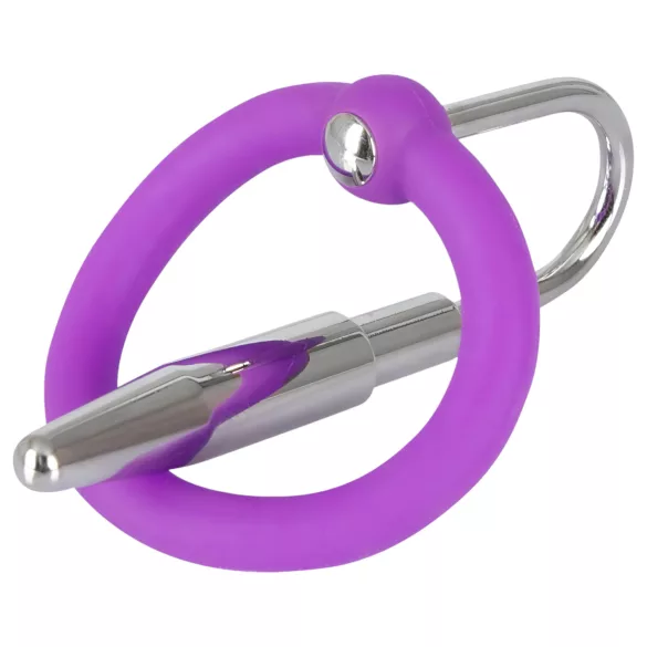 Penisplug - Silikon-Eichelring mit konischem Dilator (lila-silber)