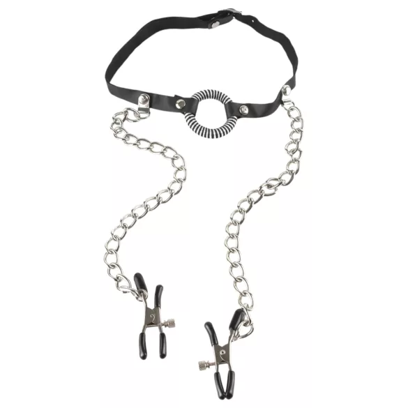 Pipedream - Fetish O-Ring - Mundknebel und Brustwarzenklemmen
