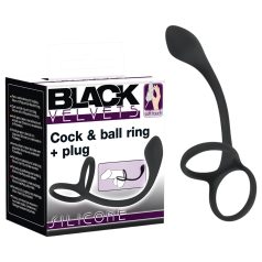   Black Velvet - schlanker Analdildo mit Penis- und Hodenring (schwarz)