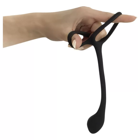 Black Velvet - schlanker Analdildo mit Penis- und Hodenring (schwarz)
