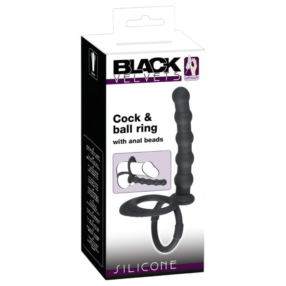 Black Velvet - Hoden- & Penisring mit Anal-Dildo (schwarz)