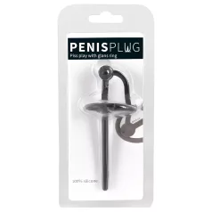 Penisplug - Silikon Eichelring mit hohlem Dilator (schwarz)