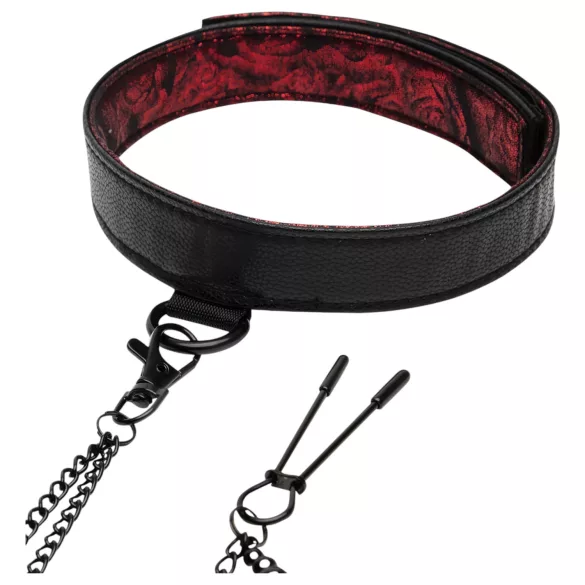 Fifty Shades of Grey - Halsband & Nippelklemmen (schwarz-rot)