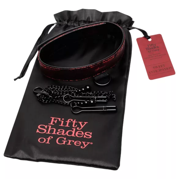 Fifty Shades of Grey - Halsband & Nippelklemmen (schwarz-rot)