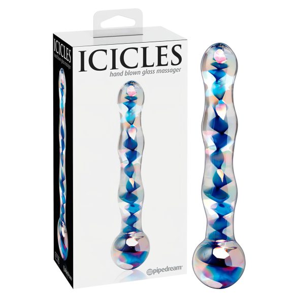 Icicles Nr. 08 - welliger, doppelseitiger Glasdildo (klar-blau)