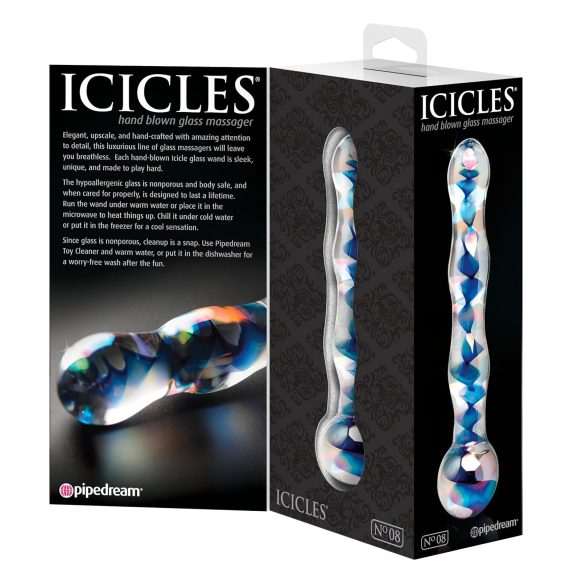 Icicles Nr. 08 - welliger, doppelseitiger Glasdildo (klar-blau)