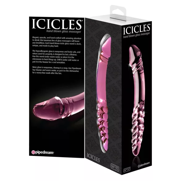 Icicles Nr. 57 - Doppelseitiger Glasdildo mit Penisform (Rosa)