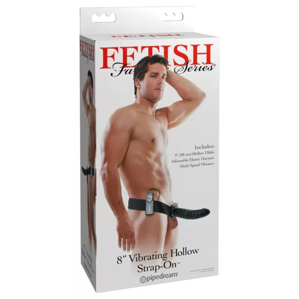 Pipedream Fetish Strap-On 8 - anlegbarer, hohler Vibrator (schwarz)