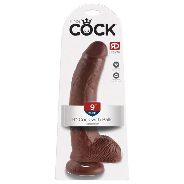 King Cock 9 - großer Saugnapf-Dildo mit Hoden (23cm) - braun