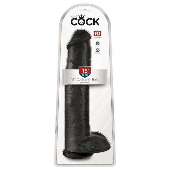 King Cock 15 - Saugnapf-Dildo mit Hoden (38cm) - schwarz