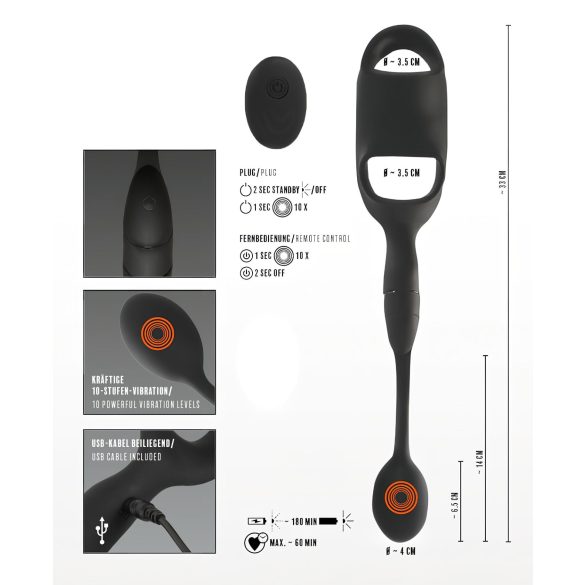 Rebel - Penis- und Hodenring mit Analdildo-Vibrator (schwarz)