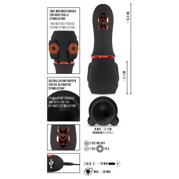 Rebel - Akku-Power, 2-Motoren Eichelvibrator (schwarz)