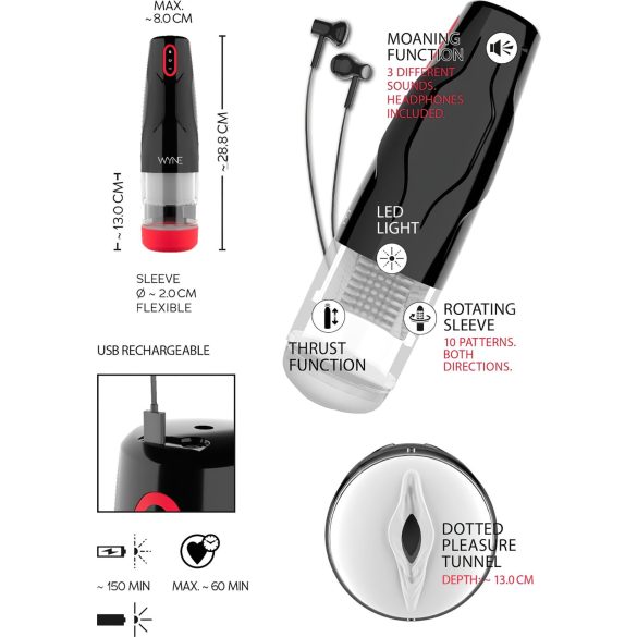 WYNE 05 - Akku-Rotationsmasturbator (schwarz-weiß)