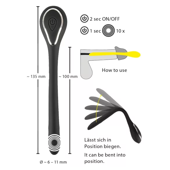 Penis Plug Dilator - wiederaufladbarer, vibrierender Dilator (1 cm, schwarz)