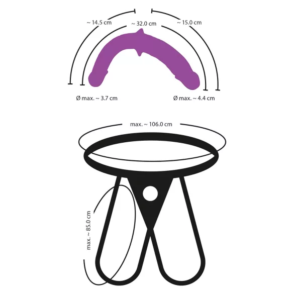 SMILE - lila-schwarzes Strap-On-Duo-Dildo mit Unterteil