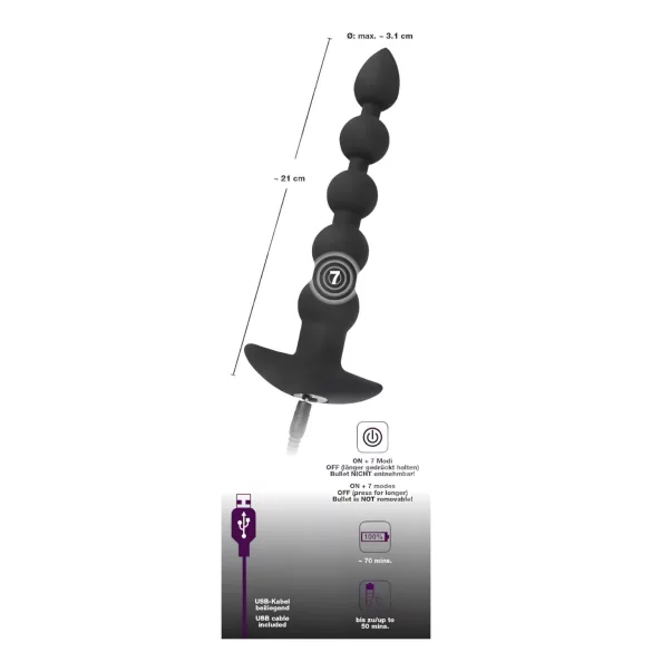 Black Velvets - wiederaufladbarer Analvibrator mit 5 Perlen (schwarz)