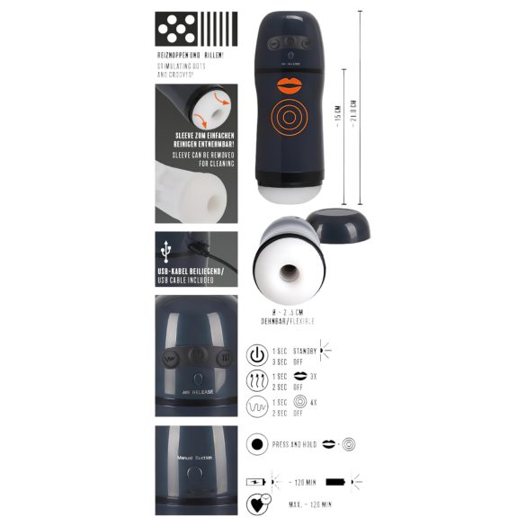 Rebel - 2in1 Saug- und Vibrationsmasturbator (schwarz)