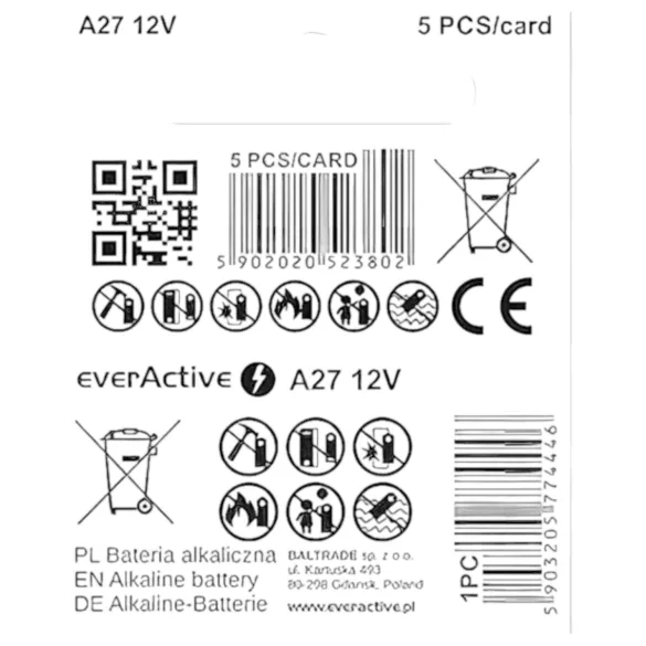 12V-Batterie (27A, MN27) für Fernbedienung (1 Stk.)