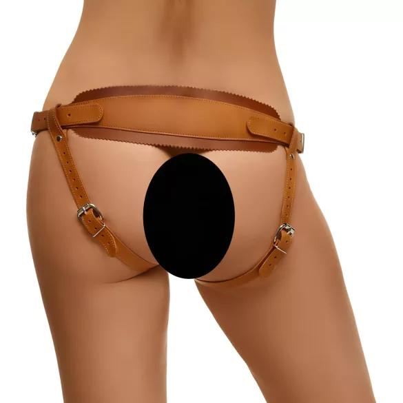 ZADO - Leder Bodygeschirr für Strap-On (braun) - L/XL