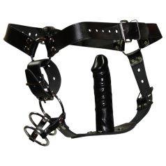 ZADO - Leder Tanga mit Dildo, 3 Penisringen