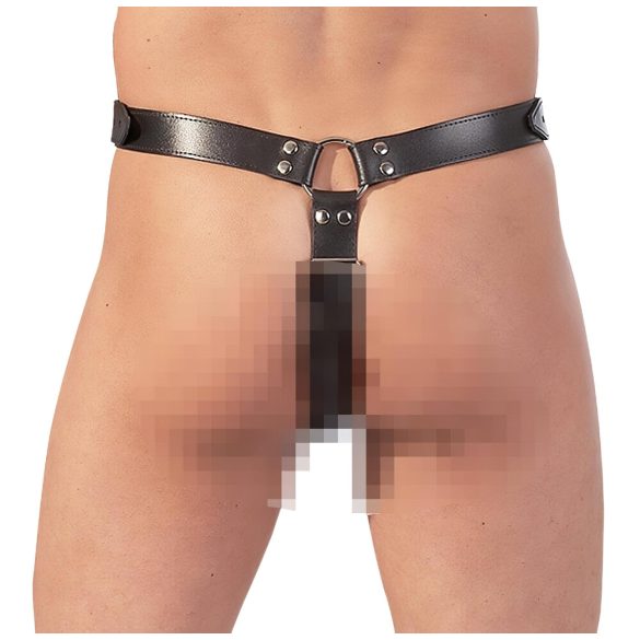 ZADO - Leder Tanga mit Dildo, 3 Penisringen