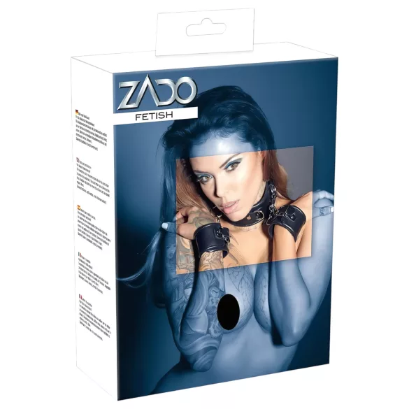 ZADO - Lederhalsband mit Fesseln (Schwarz)