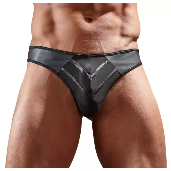 Svenjoyment - Glänzender Herren-String mit transparentem Einsatz (schwarz) - M