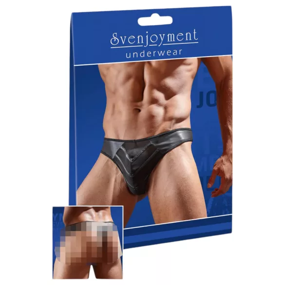 Svenjoyment - Glänzender Herren-String mit transparentem Einsatz (schwarz) - L