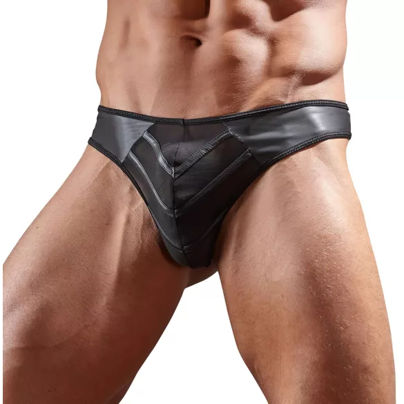 Svenjoyment - Glänzender Herren-String mit transparentem Einsatz (schwarz) - L