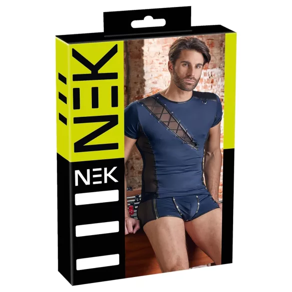 NEK - Herren-Oberteil mit Netz und Schnürung (schwarz/blau) - M