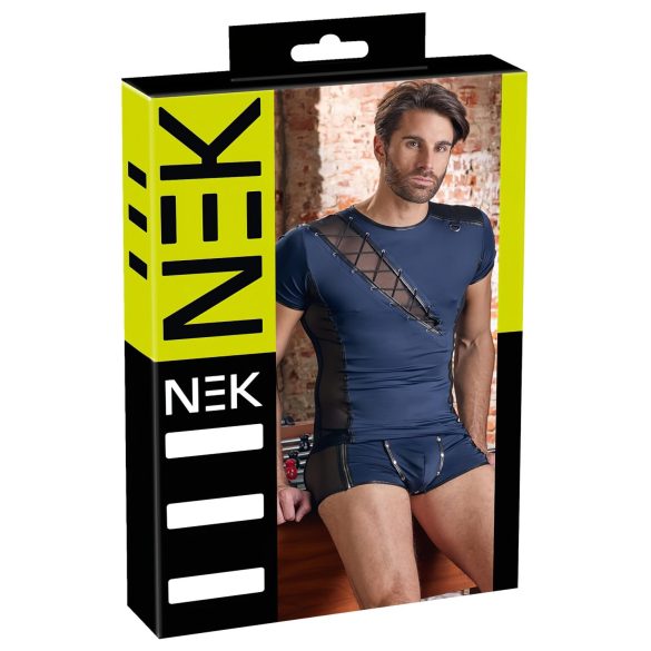 NEK - Herren-Oberteil mit Netz und Schnürung (schwarz/blau) - L