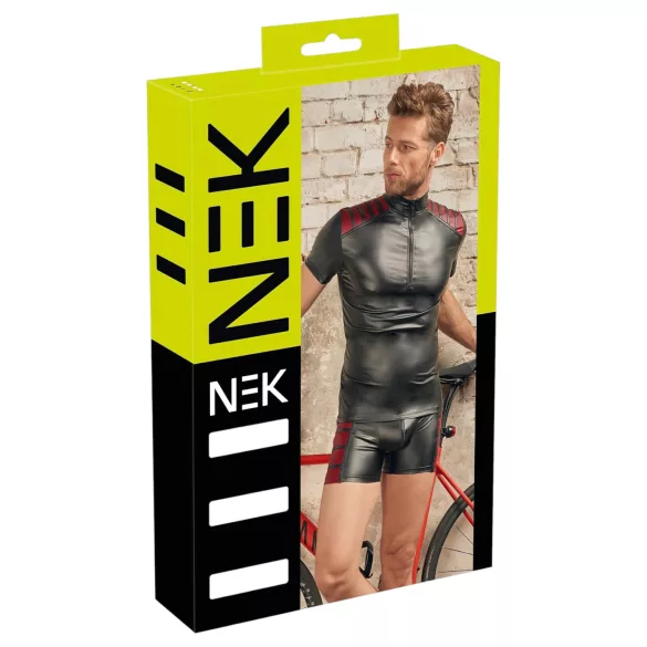 NEK - Herren-Shirt mit roten Einsätzen und Reißverschluss (schwarz) - M
