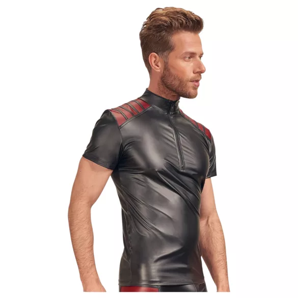 NEK - Herren-Shirt mit roten Einsätzen und Reißverschluss (schwarz) - M