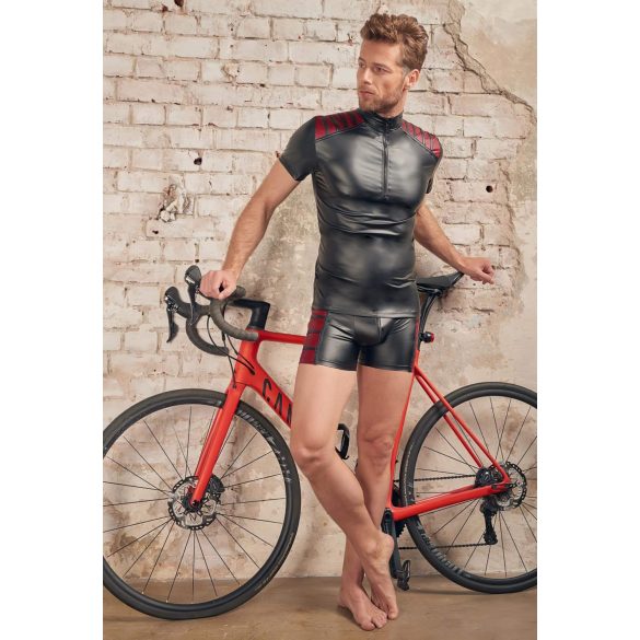 NEK - Herren-Shirt mit roten Einsätzen und Reißverschluss (schwarz) - M