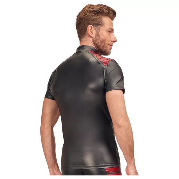 NEK - Herren-Shirt mit roten Einsätzen und Reißverschluss (schwarz) - M