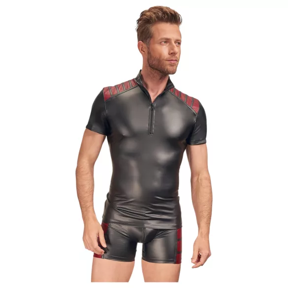 NEK - Herren-Shirt mit roten Einsätzen und Reißverschluss (schwarz) - L