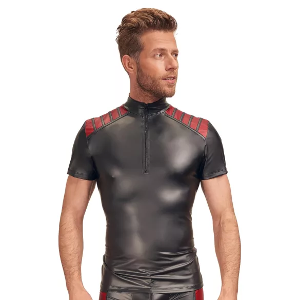 NEK - Herren-Shirt mit roten Einsätzen und Reißverschluss (schwarz) - XL
