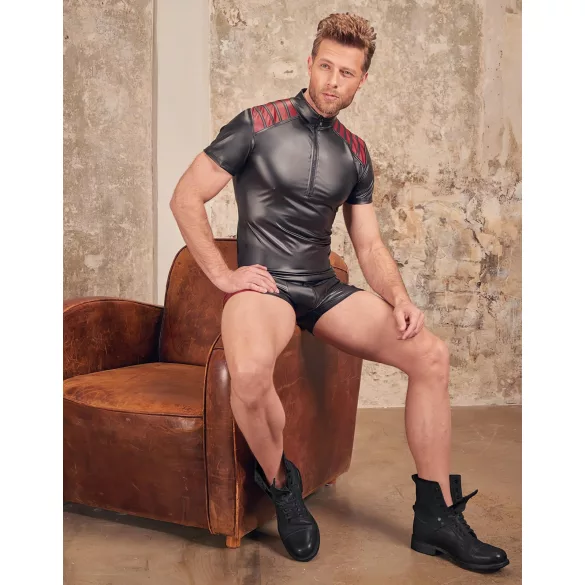 NEK - Herren-Shirt mit roten Einsätzen und Reißverschluss (schwarz) - XL