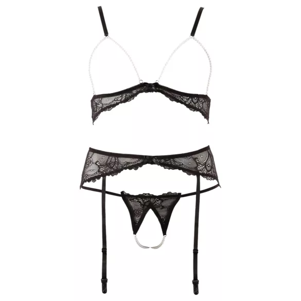 Abierta Fina - Perlenverziertes Spitzen-Dessous-Set - XL