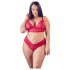 Cottelli Plus Size - weiches Spitzen-BH-Set (rot) - 3XL