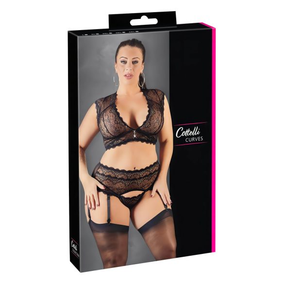 Cottelli Plus Size - Strass, Spitze Dessous-Set (Schwarz) - 3XL