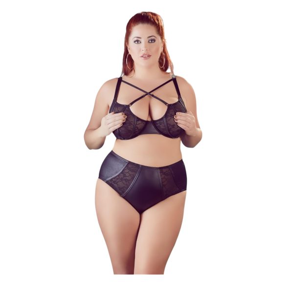 Cottelli Plus Size - Kreuzträger-BH und Slip (Schwarz)