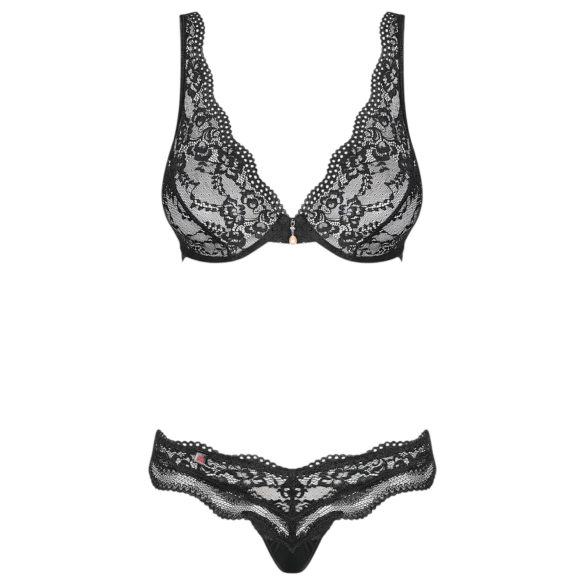 Obsessive Luvae - Blumen & Strass BH-Set (schwarz) - L/XL