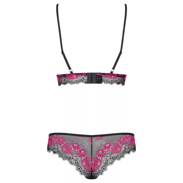 Obsessive Tulia - Spitzen-Dessous-Set (schwarz-pink)