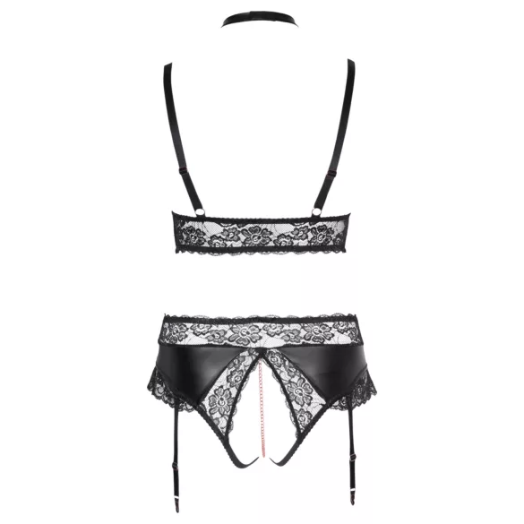 Cottelli Curves - Glänzendes Dessous-Set (Schwarz) - 3XL