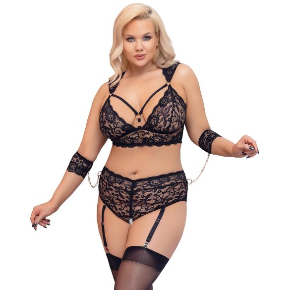 Cottelli Bondage Plus Size - Spitzen-BH-Set (schwarz)
