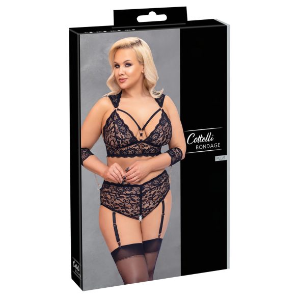 Cottelli Bondage Plus Size - Spitzen-BH-Set (schwarz) - 4XL