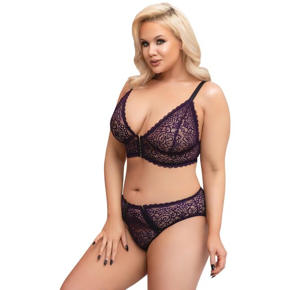 Cottelli Plus Size - Transparentes BH-Set mit Muster (Lila)