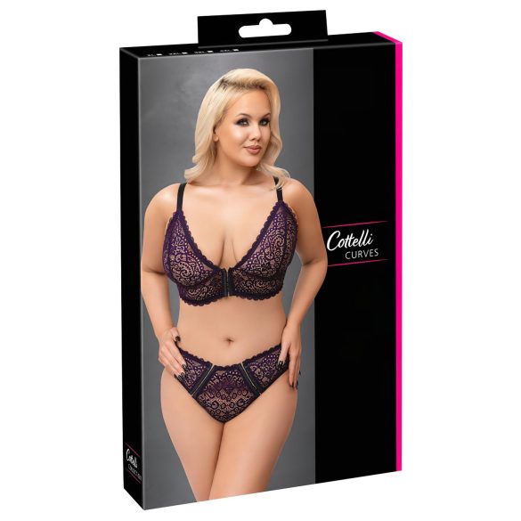 Cottelli Plus Size - Transparentes BH-Set mit Muster (Lila) - 2XL