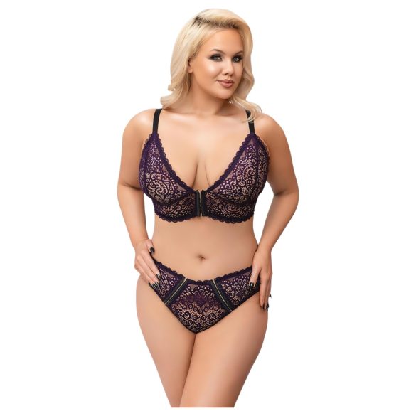Cottelli Plus Size - Transparentes BH-Set mit Muster (Lila) - 2XL